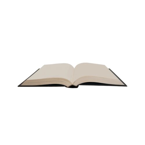 Close-up of a layflat book bound with BC Adhesives, allowing pages to open completely flat without cracking.
